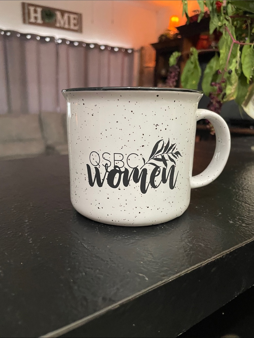 QSBC Women Speckled Ceramic Mug - White with Black Print
